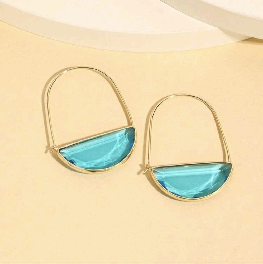 New Blue Glass Crescent Hoop Earrings Glass Dangle …